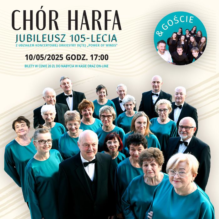 Plakat informacyjny o jubileuszu 105-lecia chóru Harfa