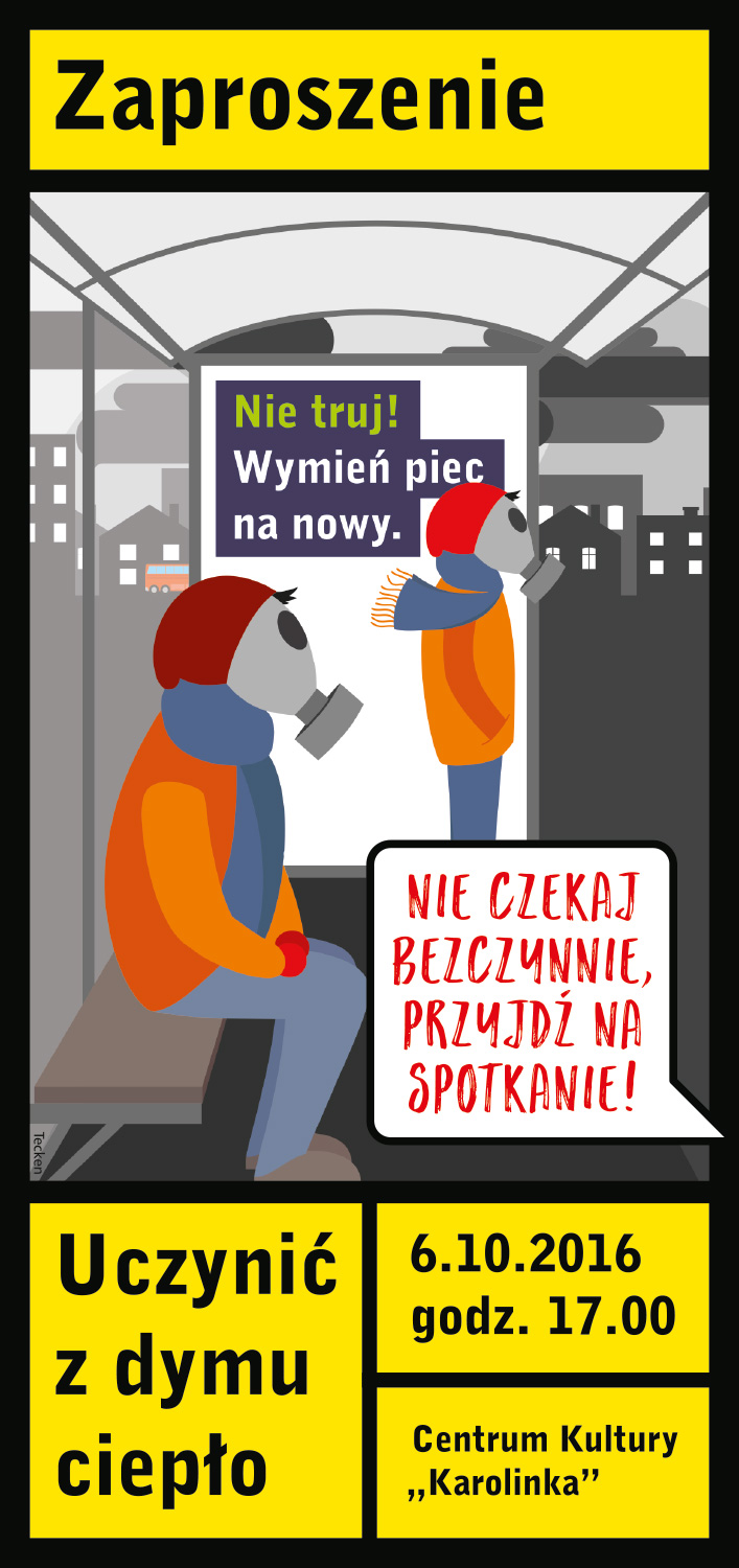 Plakat zaproszenie na spotkanie dotyczące niskiej emisji spalin